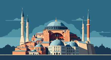 Fototapeta premium Hagia Sophia Mosque Istanbul, Byzantine Architecture, Islamic Minarets, Landmark