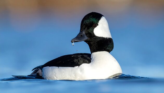 Bufflehead duck swimming in water.