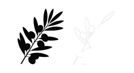 Olive branch silhouettes a solid black and a light outline version © Tm Studio
