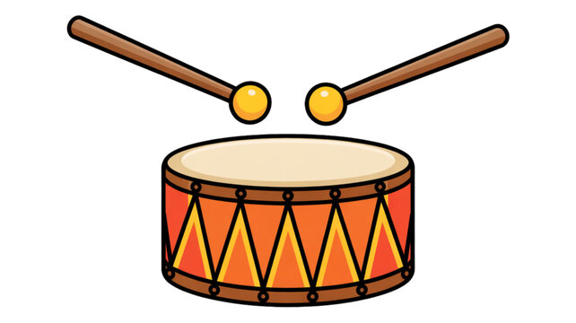 Two drumsticks striking a traditional hand drum with colorful patterns Vector