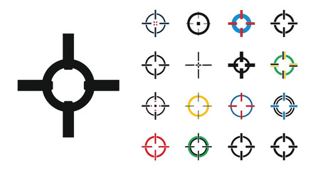 Fototapeta premium Collection of crosshair icons and a targeting reticle symbol in black