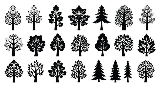 A collection of various tree silhouettes