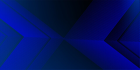 Obraz premium Blue abstract background with glowing arrow lines. Technology futuristic concept. Horizontal banner template.