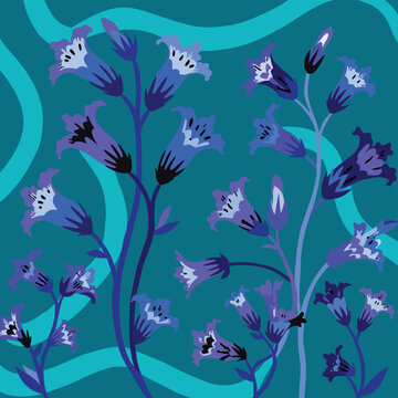 Flat vector linaria flower collection botanical floral design teal abstract background