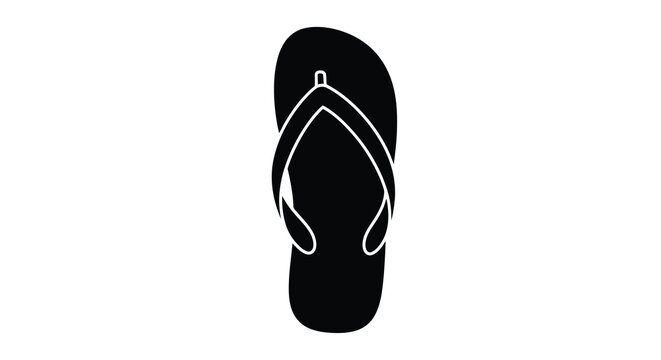 A simple black and white illustration of a single flip flop sandal