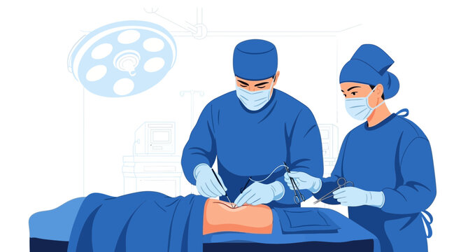 Surgeons Performing Laparoscopic Surgery in Operating Room with Medical Equipment
