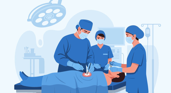 Surgeons Performing Operation in Operating Room with Medical Team and Equipment