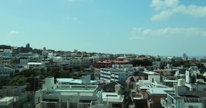 Vew from inside the car, a view of Japanese city