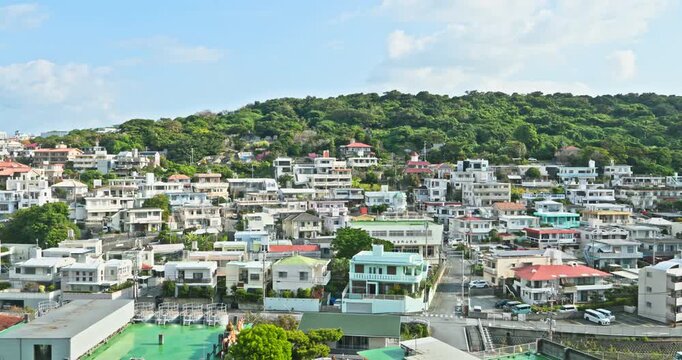 Vew from inside the car, a view of Japanese city