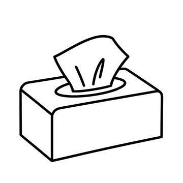 Tissue Box Line Icon With Sticking Tissue