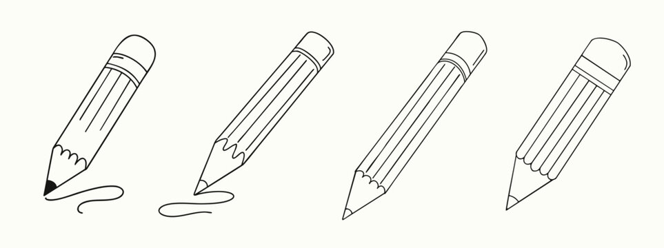 pencil line art drawing illustration set