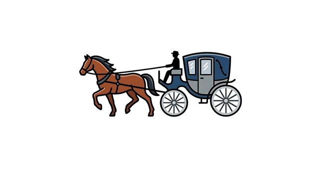 Horse drawn carriage with driver.