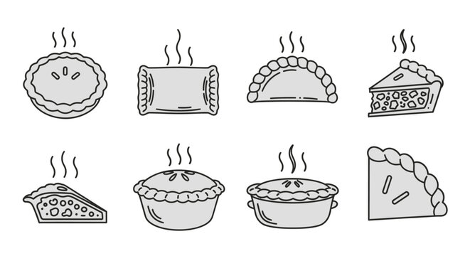 Hot Baked Pies and Pastries Vector Icons