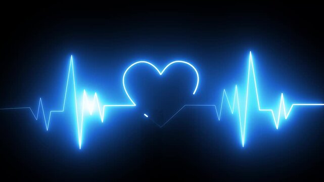 Neon blue heartbeat ekg pulse line animation on black background, for medical and, healthcare technology concepts
