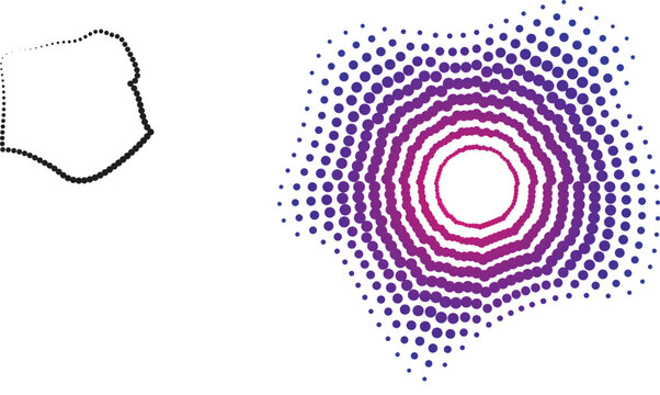 This digital fingerprint icon features a circular sound equilizer icon halftone pattern and swirling line art design to create a modern vector illustration element for a decorative wallpaper concept