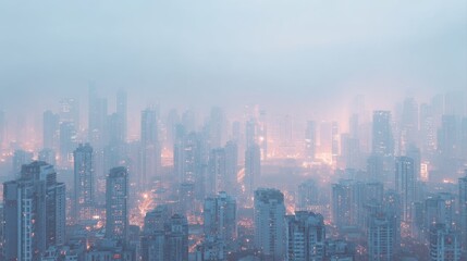 Fototapeta premium Smog city from PM 2.5 dust. Cityscape of buildings with bad weather and air pollution. PM 2.5 concept for background or copy space.