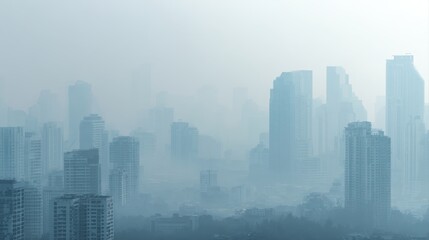 Fototapeta premium Smog city from PM 2.5 dust. Cityscape of buildings with bad weather and air pollution. PM 2.5 concept for background or copy space.