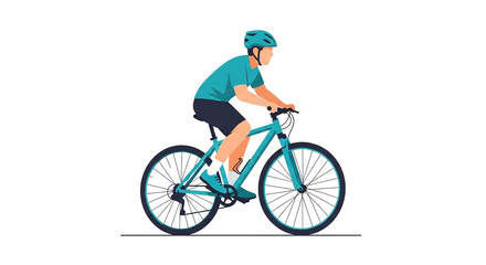 Fototapeta premium A cyclist in teal rides a bicycle depicted in a minimalist illustrative style