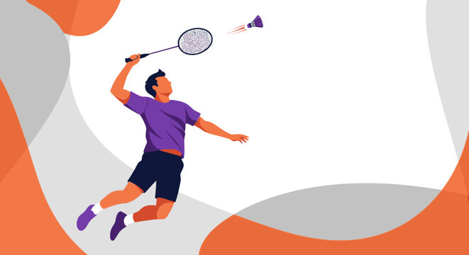 Man Playing Badminton with Racket.