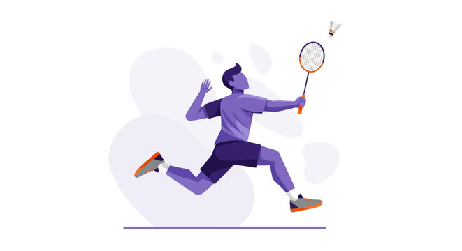 Man Playing Badminton with Racket.