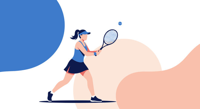 Woman Playing Tennis with Racket.