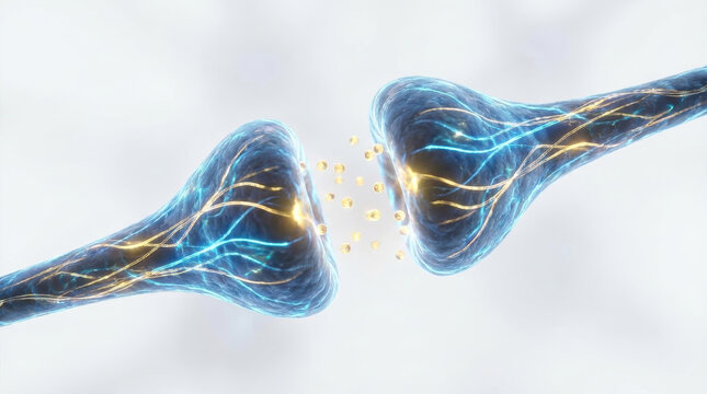 Dopamine reward pathway activation synapse neuron Neurotransmitter dopamine reward pathway activation across synapse with glowing neuron connection showing brain signaling mood focus motivation