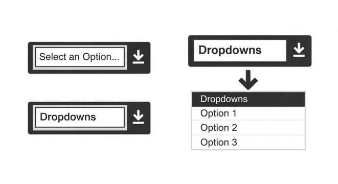 A vector graphic illustration of a dropdown menu with options