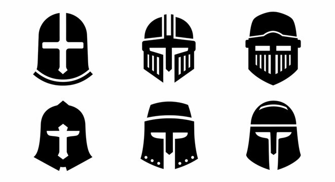 Medieval Knight Helmets Set Isolated Icons Vector Graphic Design