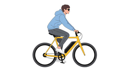 Naklejka premium Illustration of a young person riding a yellow bicycle outdoors