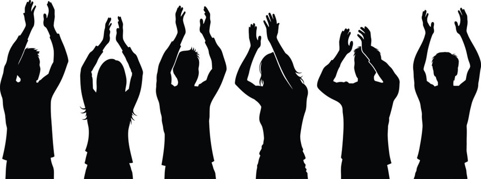 People clapping silhouettes applause appreciation celebration isolated on white background