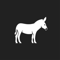 Fototapeta premium White Donkey Silhouette Standing in Profile on Black Background - Minimalist Vector Graphic
