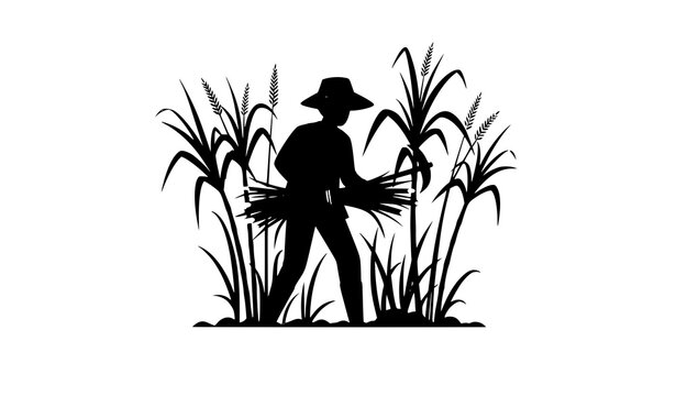 Sugarcane harvesting farmer cartoon agriculture vector scene