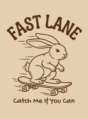 Rabbit riding skateboard fast motion. © logo