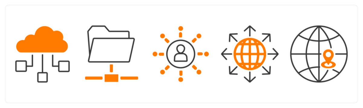 A set of 5 mix icons as cloud computing, folder, connectivity