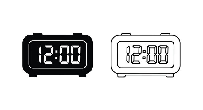 Two digital alarm clocks displaying twelve o clock a black silhouette