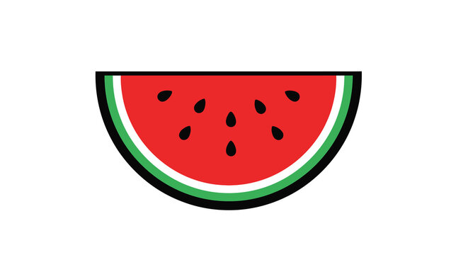 A vibrant half cut watermelon slice with black seeds a striking silhouette