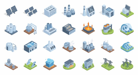 Collection of Industrial Buildings and Energy Sources Icons. © Nabih