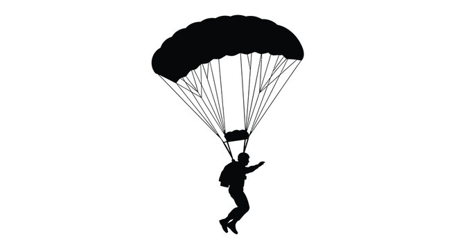 A skydiver descends with an open parachute a striking silhouette