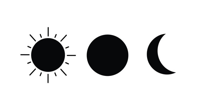 Phases of the moon and sun depicted as a dark silhouette