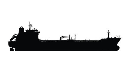 A black silhouette of a large oil tanker sailing on water © SAKINA