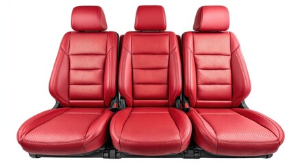 Fototapeta premium Three luxurious red leather car seats with quilted stitching and perforated accents
