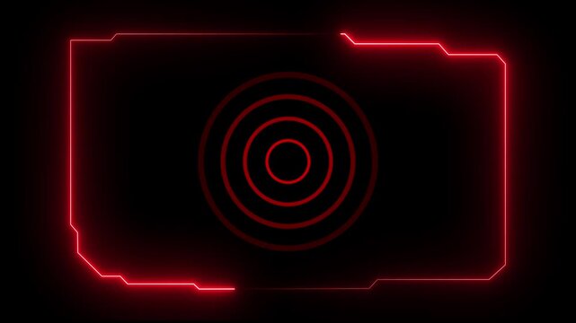 HUD, UI, GUI futuristic user interface screen animation. High tech screen for video game. Sci-fi concept design. Callouts title. Glowing digital radio waves radar icon inside rectangle border.