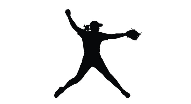 Female softball player preparing to pitch dynamic action pose silhouette