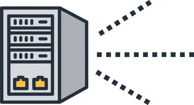 Server with multiple outgoing connections network data transfer and processing concept illustration technology and digital information flow.