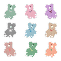 Obraz premium Cute pastel teddy bear stickers set for kids decoration