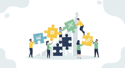 Naklejka premium A group of people working together to build a puzzle