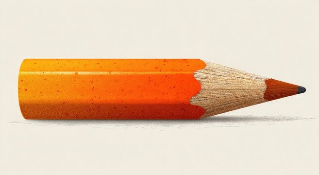 Close-up of a sharpened orange pencil stub on a textured light background