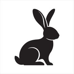 Obraz premium Black rabbit silhouette sitting on white background with minimalist clean lines and elegant profile.
