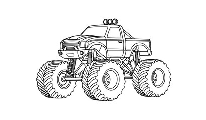 Decorative hand-drawn monster truck vector with oversized tires and off-road style © MstMonisha
