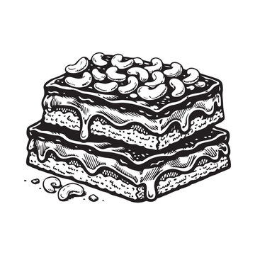 line art vector of toffy cake topped with cashew nuts